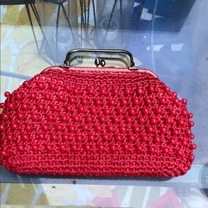 Lewiss imports vintage handbag red Beaded Handbag